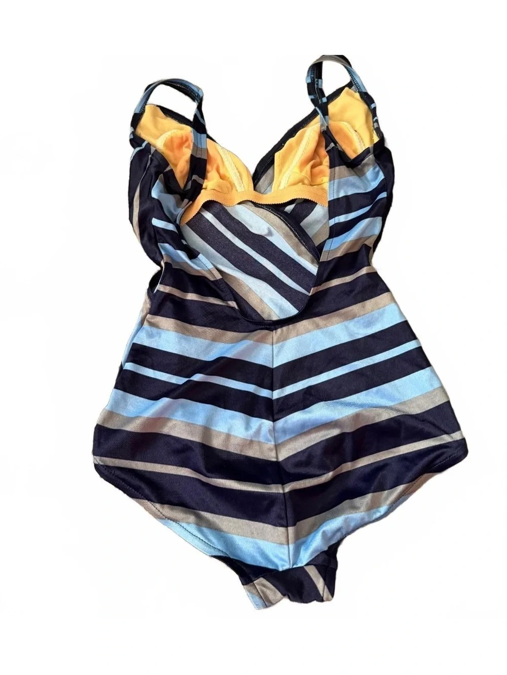 Jantzen Womens Size 10 Blue Striped One Piece Swimsuit Wrap Front Swimwear